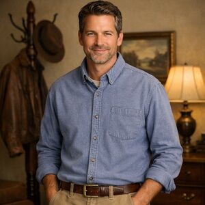 Eddie Bauer Men's XL Blue Button-Down Shirt soft denim